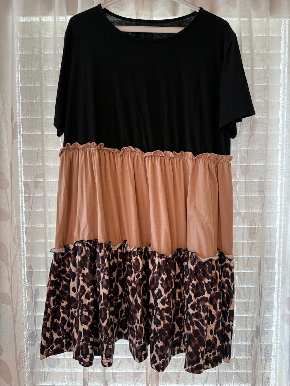 Black Top with Tan Tiered & Leopard Ruffle Dress